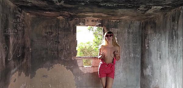  Horny MILF with small tits and perfect ass fucking in an abandoned building. REAL POV OUTDOOR FUCK(Full video - RED)